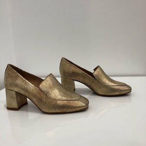 Intentionally Blank gold loafers